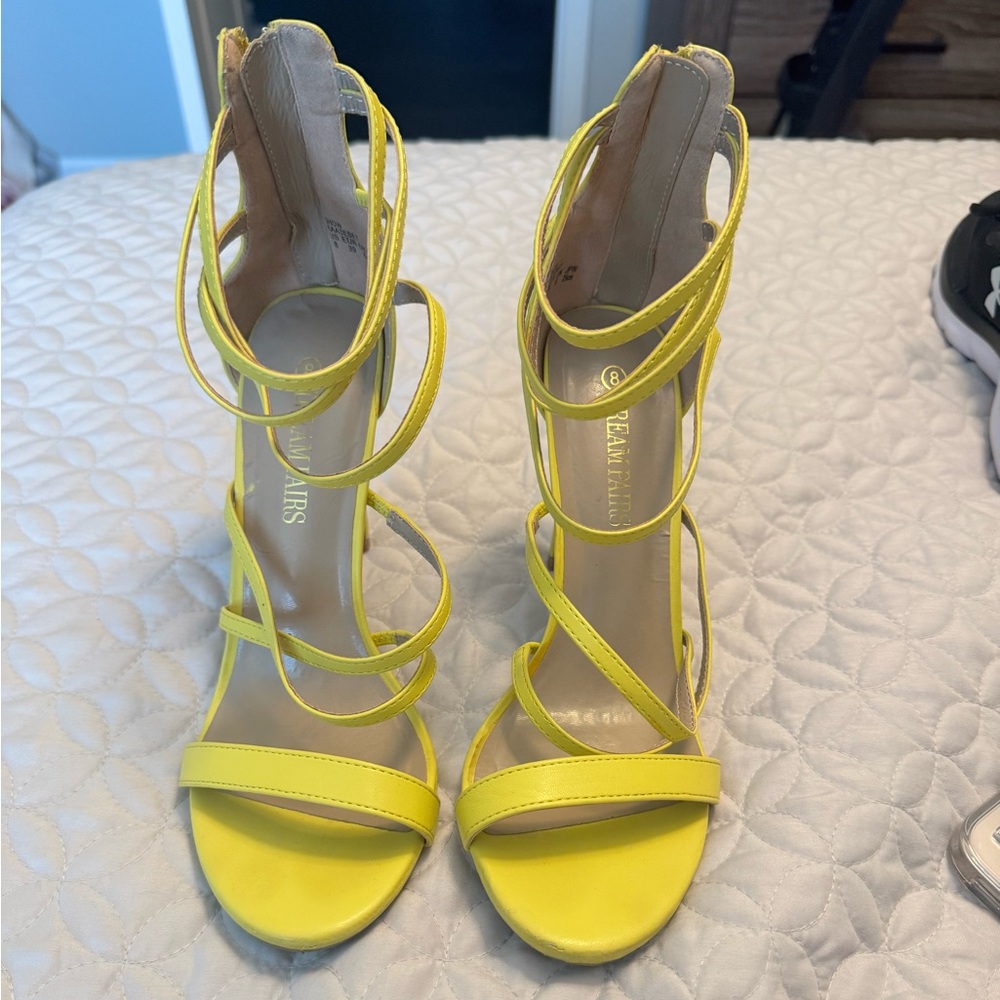 Dream Pairs Yellow Stiletto Heels Strappy Sandals